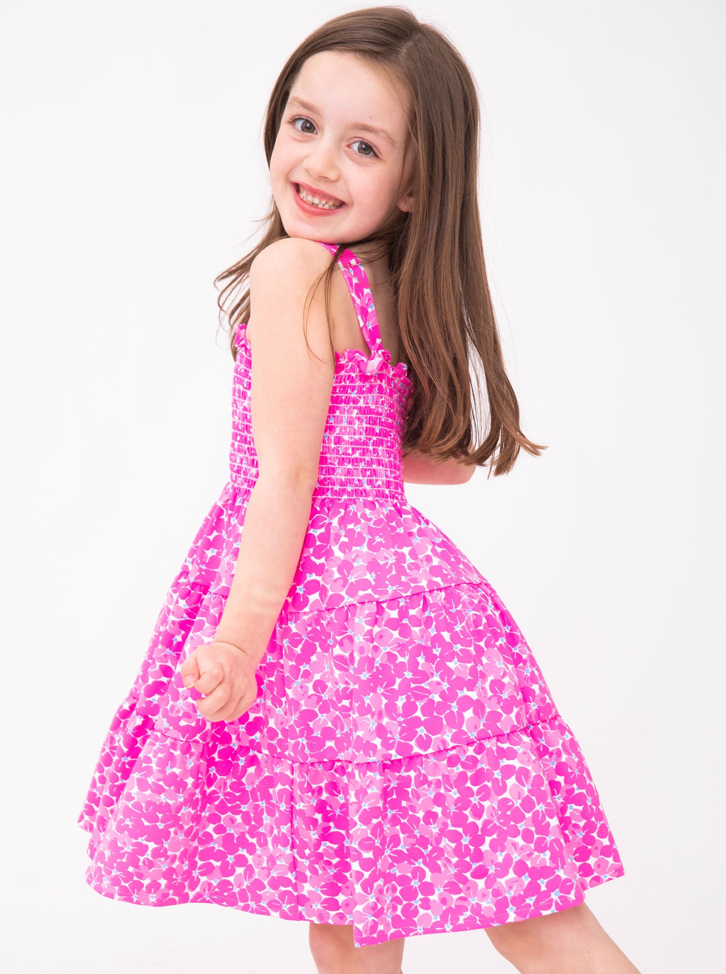 Campana Girls Ivy Long Sleeve Dress - Monochrome Tie & Dye Print - Indigo & White