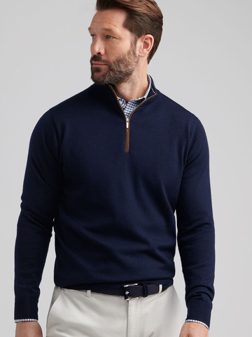 Autumn Crest Suede Trim Quarter-Zip in Navy