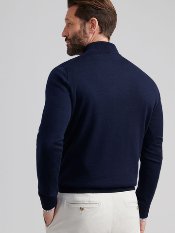 Autumn Crest Suede Trim Quarter-Zip in Navy