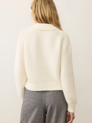 Everly Cable Knit Sweater Polo in Cream