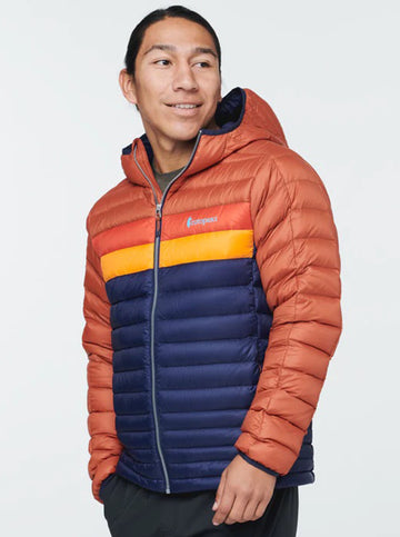 Fuego Down Hooded Jacket in Spice/Maritime