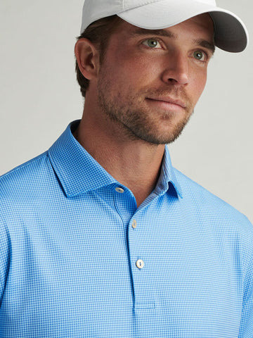 Gingham Performance Jersey Polo in Blue Sea