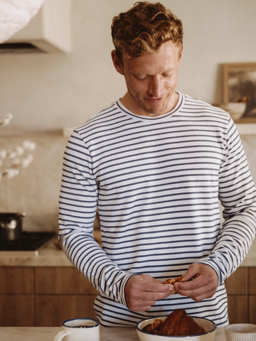 LS Organic Hemp Strip Crew Tee in White