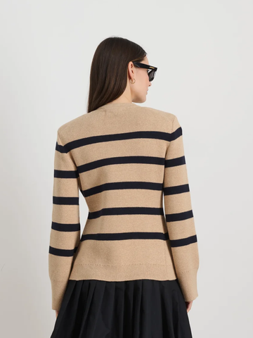 Provence Stripe Sweater Jacket in Cornsilk and Navy