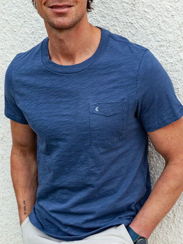 Short Sleeve Slub Pocket T-Shirt in Vintage Indigo