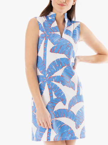 MAHI Sleeveless Tunic Dress - Palms of Paradise in Mediterranean Blue