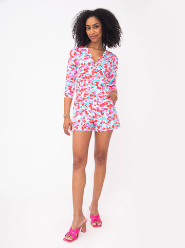 Riptide Romper - Hidden Shells in Poppy