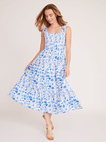 Fitz Dress in Watercolor Blooms Marine Blue