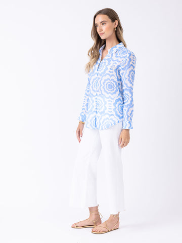 Helen Button Down in Cabana Flowers Bluebell