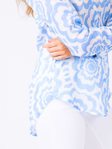 Helen Button Down in Cabana Flowers Bluebell
