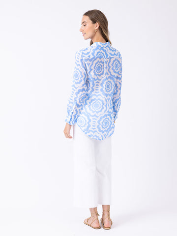 Helen Button Down in Cabana Flowers Bluebell