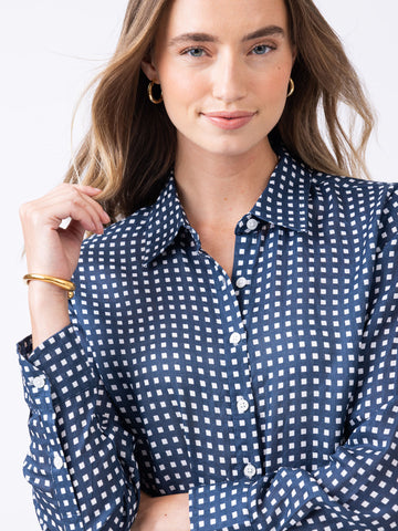 Helen Button Down in Gingham Navy