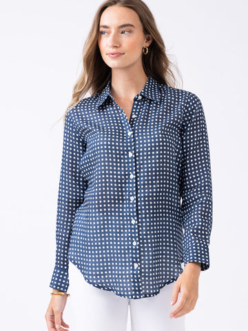 Helen Button Down in Gingham Navy
