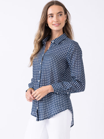 Helen Button Down in Gingham Navy