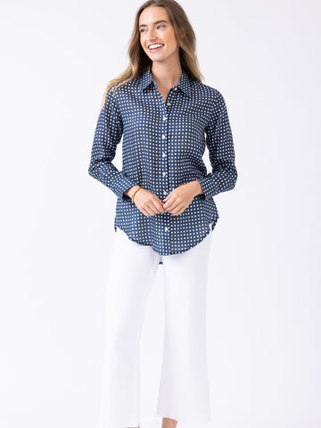 Helen Button Down in Gingham Navy