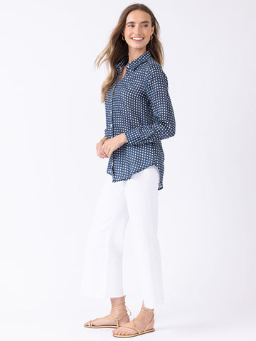 Helen Button Down in Gingham Navy