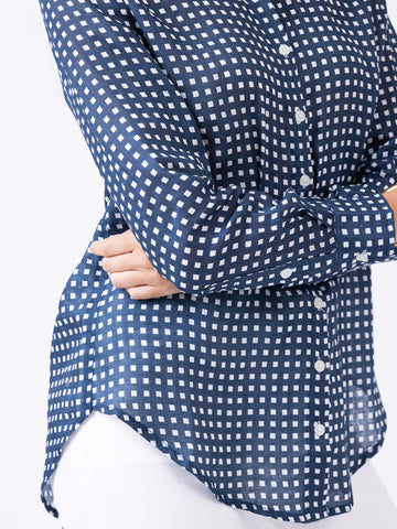 Helen Button Down in Gingham Navy