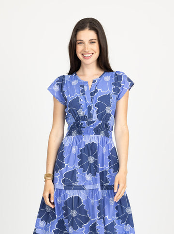 Audrey Dress in Glowing Gardenia in Blue