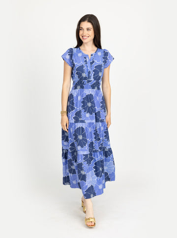 Audrey Dress in Glowing Gardenia in Blue