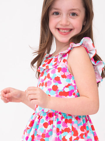 Amelia Dress in Hidden Shells in Poppy