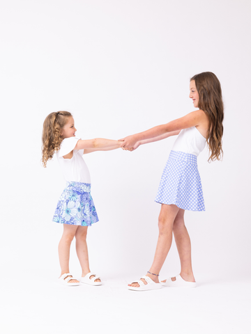 Girls Rally Skort in Garden Gingham Bluebell