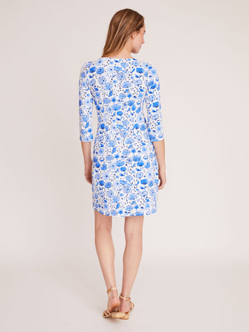 Bimini Dress in Watercolor Blooms Marine Blue MAHI GOLD Bimini Dress in Watercolor Blooms Marine Blue MAHI GOLD