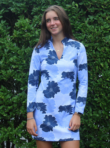 Mahi Tunic Dress in Glowing Gardenia in Blue