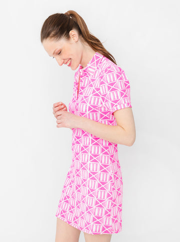 Bars Polo Dress - MAHI GOLD in Pink