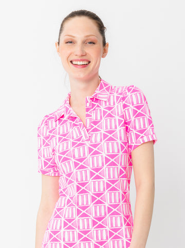 Bars Polo Dress - MAHI GOLD in Pink