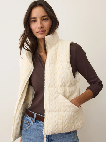 Alba Cable Knit Puffer Vest in Antique White