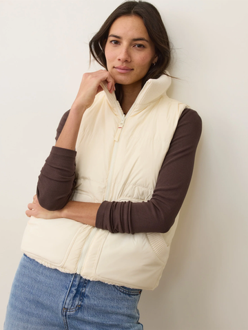 Alba Cable Knit Puffer Vest in Antique White