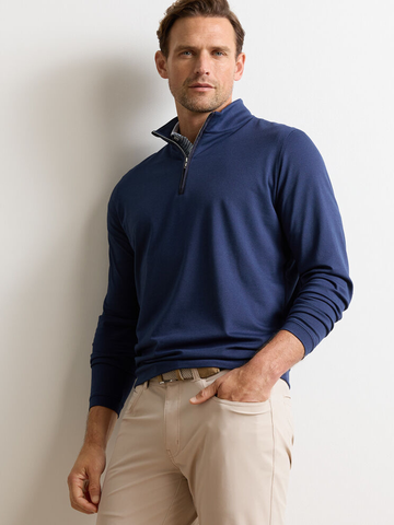 Albatross Cotton in Blend Pique Quarter-Zip in Navy