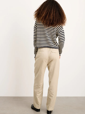 Taylor Stripped Cotton Cashmere Cardigan in Navy/Ivory