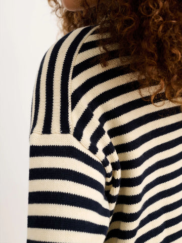 Taylor Stripped Cotton Cashmere Cardigan in Navy/Ivory