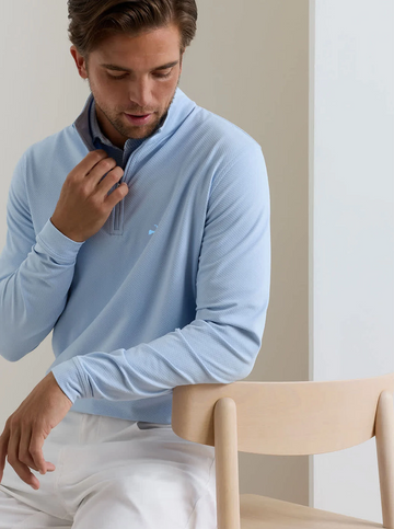 Custom Cape Perth Cross-Hatch Performance Quarter-Zip in Stream Blue
