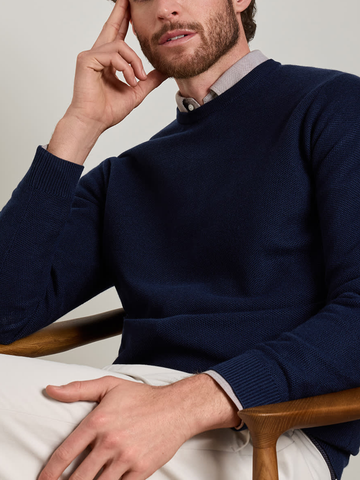 Autumn Crest Honeycomb Crewneck Sweater in Navy