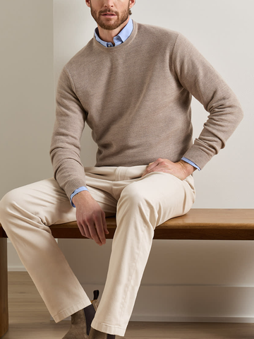Autumn Crest Honeycomb Crewneck Sweater in Stone