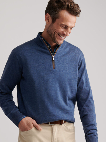 Autumn Crest Suede Trim Quarter-Zip in Blue Haze