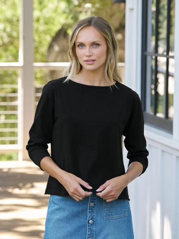 Boatneck Long Sleeve Tee in Black