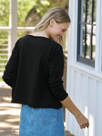 Boatneck Long Sleeve Tee in Black