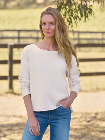 Boatneck Long Sleeve Tee in Vintage White