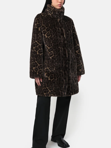 Blair Leopard Mid-Length Coat in Dark Leopard