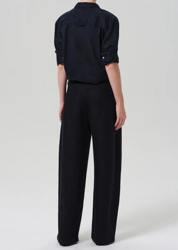 Brynn Drawstring Linen Trouser in True Navy