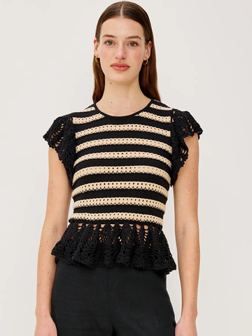 Coen Top in Black Oat Stripe