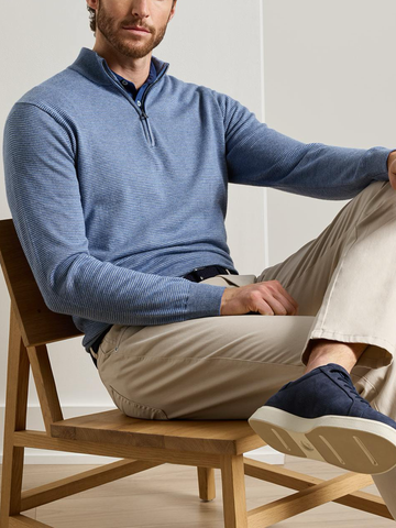 Canton Stripe Quarter Zip Sweater in Blue Freesia
