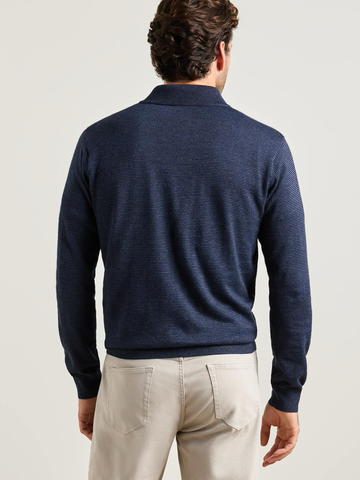 Canton Stripe Quarter Zip Sweater in Midnight Navy