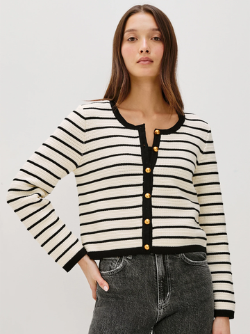 Catania Cardigan in Ivory Black Stripe