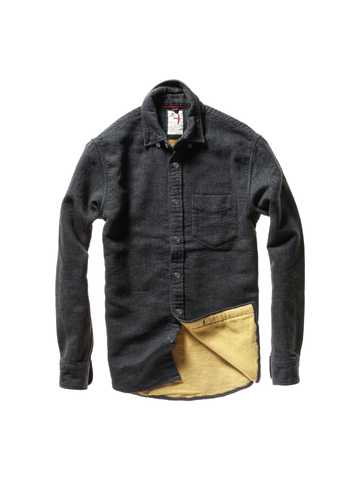 Chamois-Lined Flannel in Charcoal Herringbone