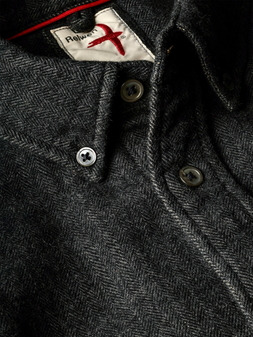 Chamois-Lined Flannel in Charcoal Herringbone