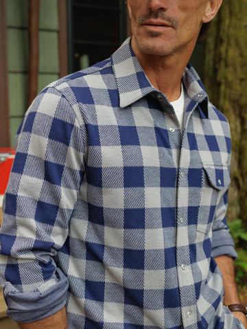 Chill Knit Pearl Snap Button-Up in Buffalo Check Navy
